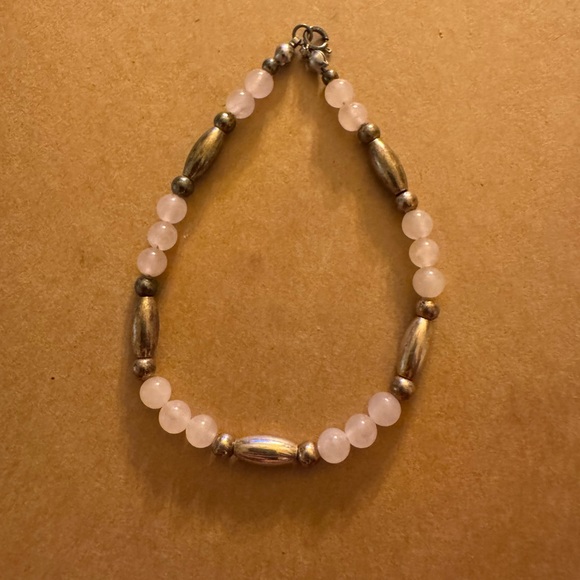 925 Sterling Silver Jewelry - Sterling and Pink Rose Quartz Bracelet
